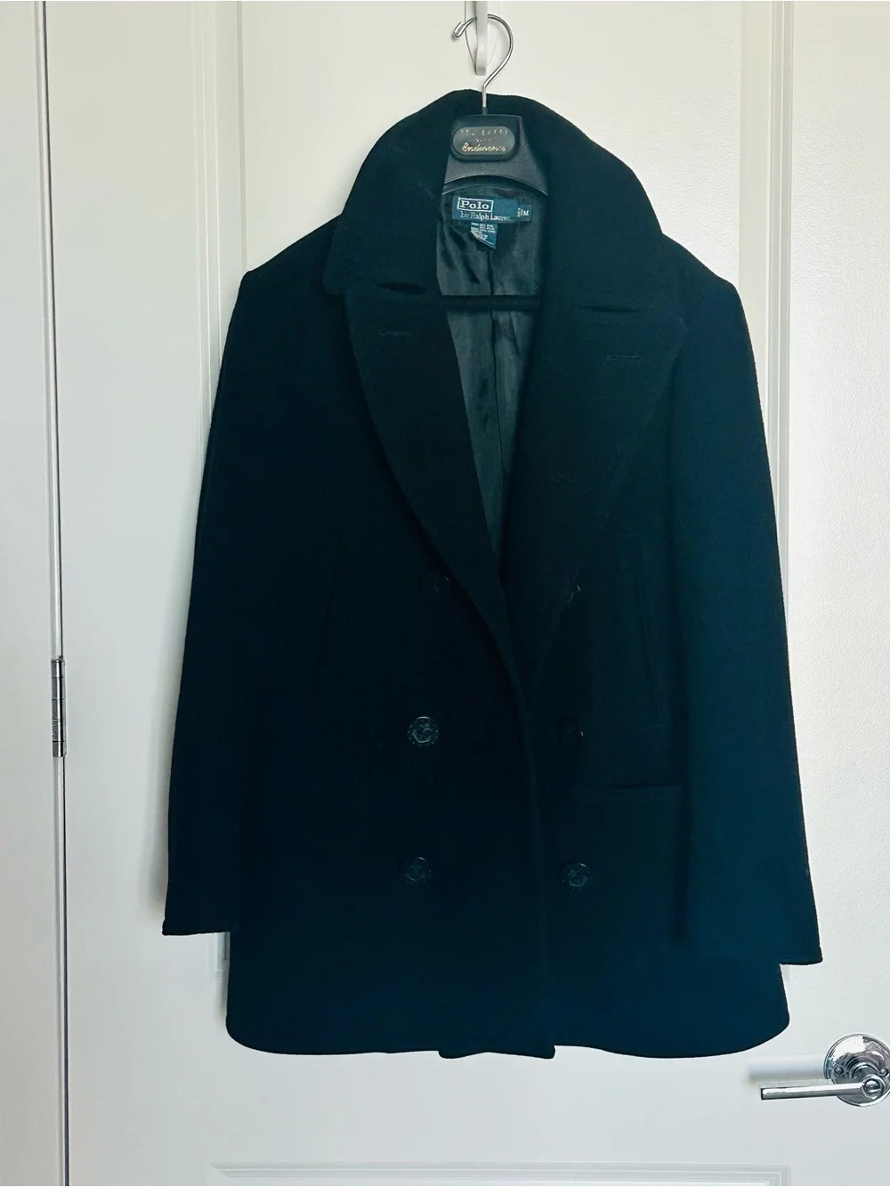 Polo by Ralph Lauren Men's Black Double-Breasted Peacoat Wool Coat - Size M